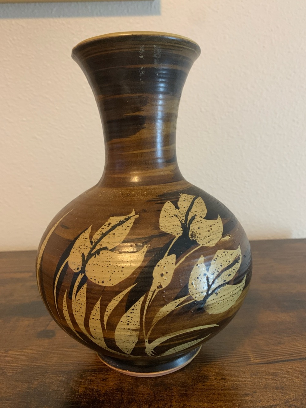Vintage Bennet Welsh 1972 Brown Floral Ceramic Vase - Oregon Pottery